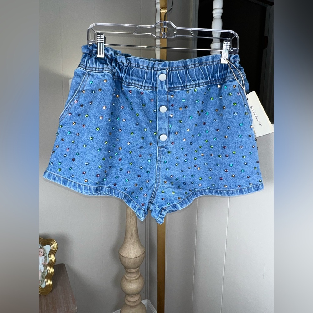 Boutique Jean Shorts Large Colorful Crystal Rhinestone Embellishments  NWT